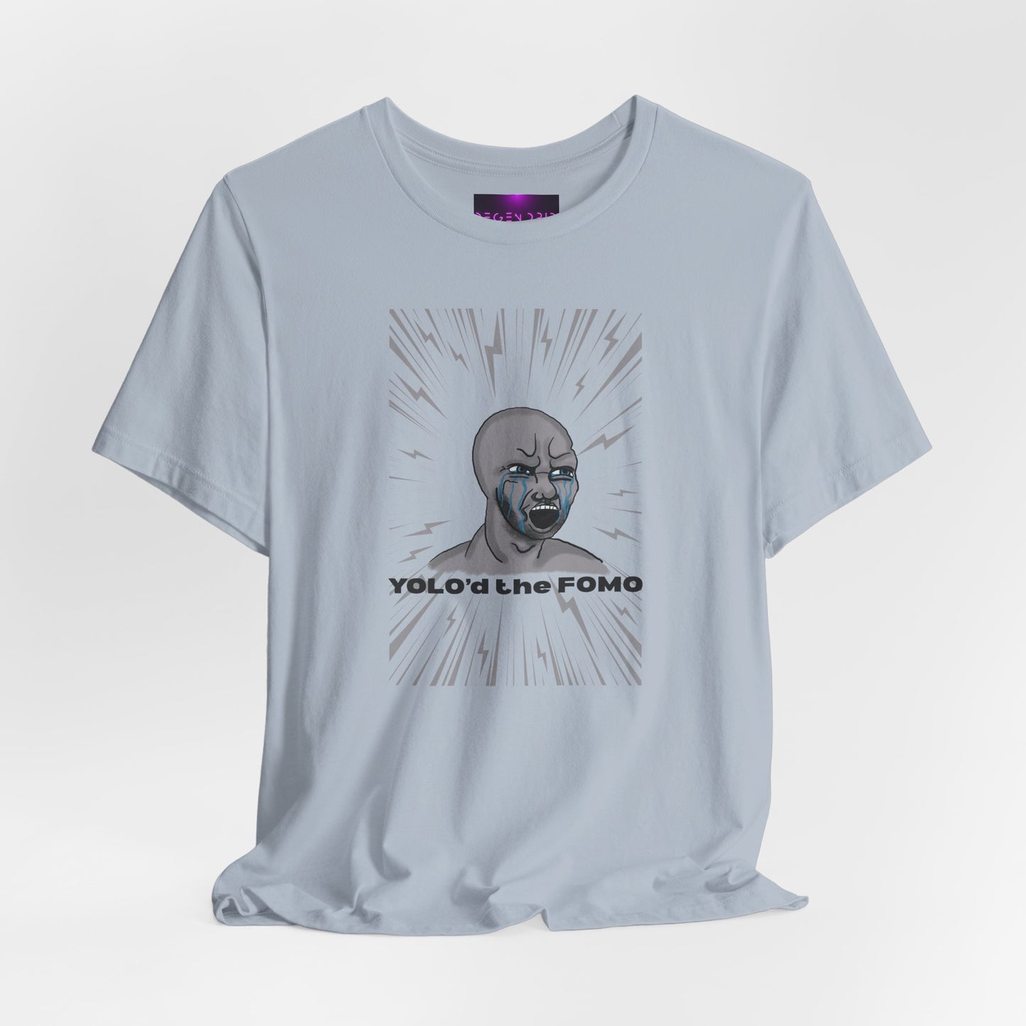 YOLO FOMO Light T-Shirt | Degen Clothing | Rage Wojak | What does YOLO mean